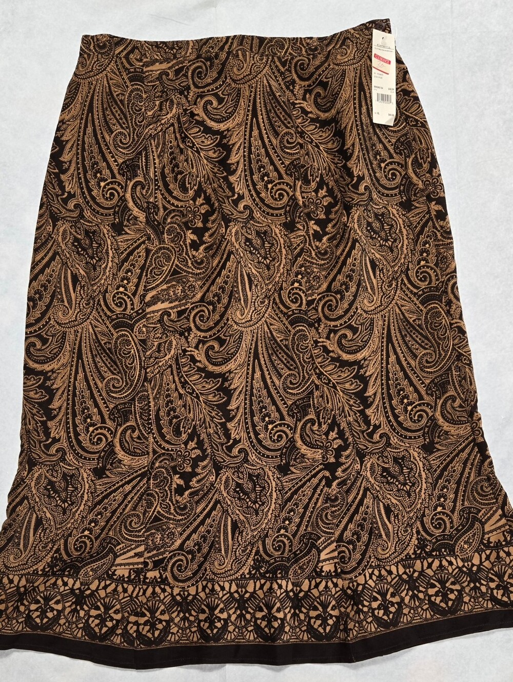 Elementz XL Long Midi Skirt Brown Beige Earth Tones Paisley